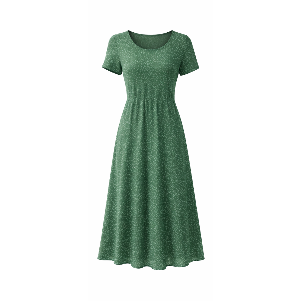 Green Midi Dress with Polka Dots